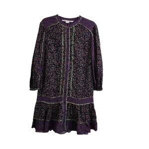 Veronica Beard Xanita Mini Dress 4 Purple Floral‎ Button Front Button Boho